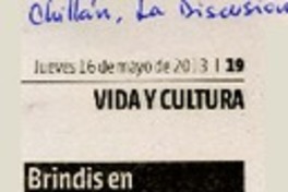 Brindis en la Biblioteca Municipal  [artículo] Carlos René Ibacache L.