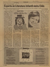 Experta en literatura infantil visita Chile  [artículo] Manuel Peña Muñoz.