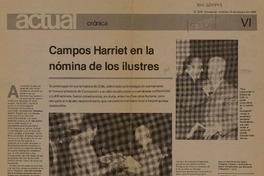Campos Harriet en la nómina de los ilustres  [artículo] E. Bello Z.