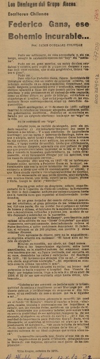 Federico Gana, ese bohemio incurable...  [artículo] Jaime González Colville.