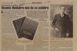 Vicente Huidobro nos da su palabra  [artículo] Amparo Rogel.