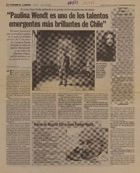 Paulina Wendt es uno de los talentos emergentes más brillantes de Chile" : [entrevista] [artículo] Rodrigo castillo R.