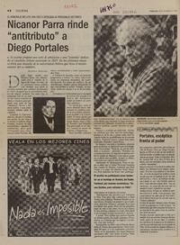 Nicanor Parra rinde "antitributo" a Diego Portales  [artículo] Rodrigo Miranda.