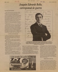 Joaquín Edwards Bello, corresponsal de guerra  [artículo] Sara Vial.