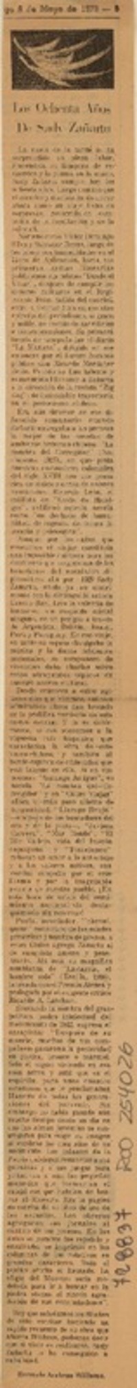 Los ochenta años de Sady Zañartu  [artículo] Hermelo Arabena Williams.