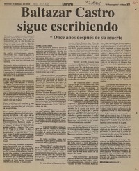 Baltazar Castro sigue escribiendo  [artículo] Héctor González V.