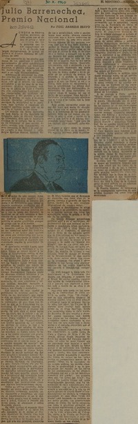 Julio Barrenechea, Premio Nacional  [artículo] Fidel Araneda Bravo.