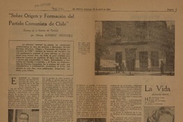 "Sobre origen y formación del partido comunista en Chile".  [artículo]