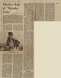 Huxley dejó el "Mundo feliz"  [artículo] José Donoso.