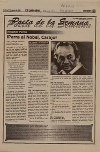 Poeta de la semana : Nicanor Parra  [artículo] por Jorge Andrés Palma.