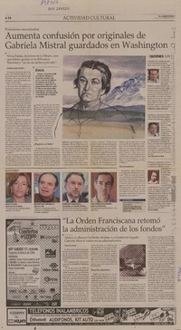 Aumenta confusión por originales de Gabriela Mistral guardados en Washington  [artículo] Maureen Lennon Zaninovic.