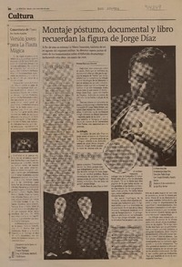 Montaje póstumo, documental y libro recuerdan la figura de Jorge Díaz  [artículo]Denisse Espinoza Aravena.