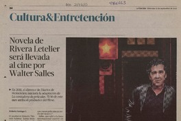 Novela de Rivera Letelier será llevada al cine por Walter Salles  [artículo] Roberto Careaga C.