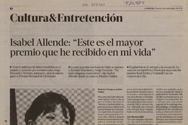 "Este es el mayor premio que he recibido en mi vida"  [artículo] Roberto Careaga C. y Andrés Bravo.