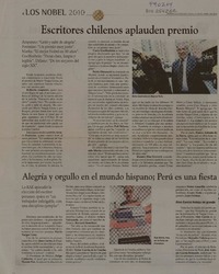 Escritores chilenos aplauden premio  [artículo].