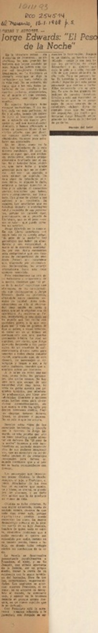 El peso de la noche  [artículo] Hernán del Solar.