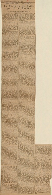 La historia de Chile por F. A. Encina  [artículo] Ricardo Dávila.