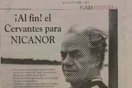 Premio Cervantes a Nicanor Parra reabre opción de Nobel... en su casa habla su "musa"  [artículo].