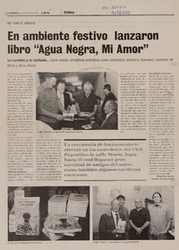 En ambiente festivo lanzaron libro "Agua negra, mi amor"  [artículo] Hugo Rey Acosta.