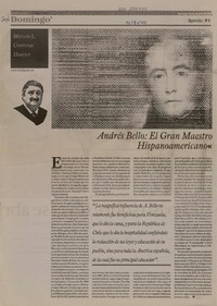 Andrès Bello, el gran maestro hispanoamericano  [artículo] Marcelo L. Contreras Hausser.