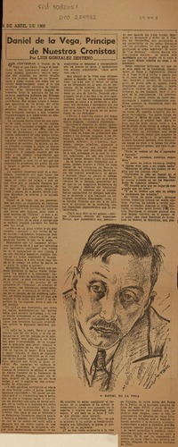 Daniel de la Vega, príncipe de nuestros cronistas  [artículo] Luis González Zenteno.