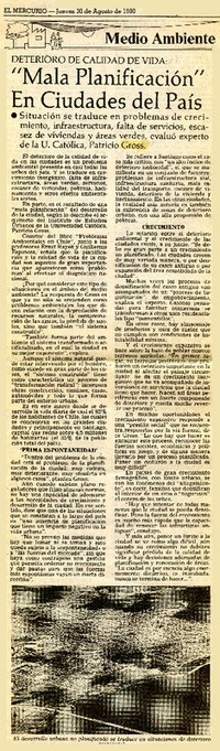 "Mala planificación" en ciudades del país  [artículo].