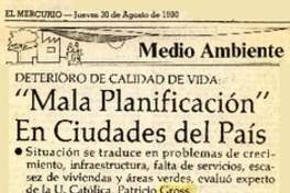 "Mala planificación" en ciudades del país  [artículo].