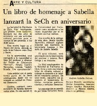 Un Libro de homenaje a Sabella lanzará la SECH en aniversario  [artículo].