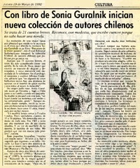 Con libro de Sonia Guralnik inician nueva colección de autores chilenos  [artículo].