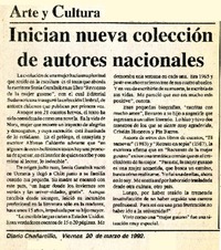Inician nueva colección de autores nacionales  [artículo].