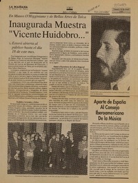 Inaugurada muestra "Vicente Huidobro"  [artículo].
