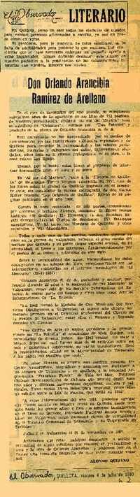 Don Orlando Arancibia Ramírez de Arellano  [artículo] Alonso Quijano.