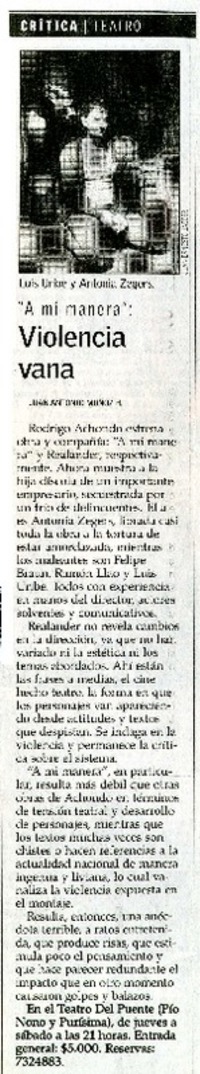 Violencia vana  [artículo] Juan Antonio Muñoz H.