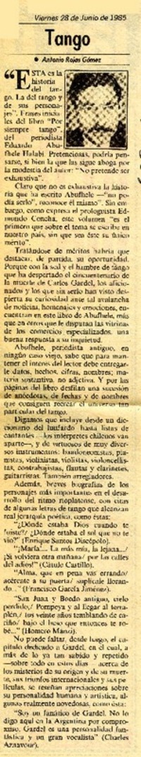 Tango  [artículo] Antonio Rojas Gómez.