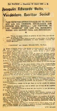 Joaquín Edwards Bello, verdadero escrito social  [artículo] Luis Rivano.
