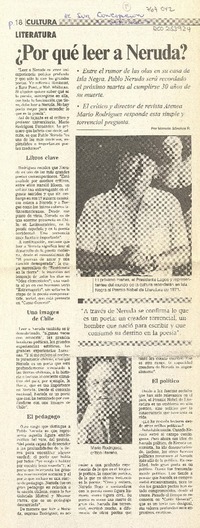 ¿Por qué leer a Neruda?  [artículo] Marcelo Sánchez R.