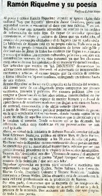 Ramón Riquelme y su poesía  [artículo] Juan Gabriel Araya.