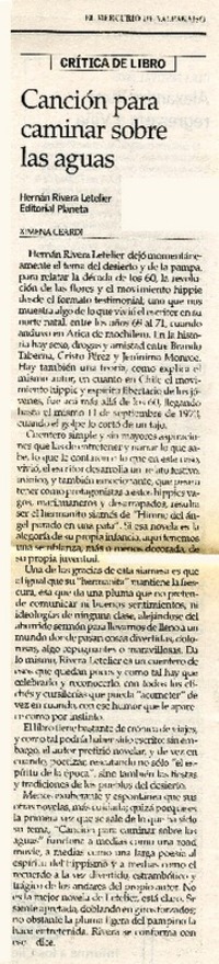 Canción para caminar sobre las aguas  [artículo] Ximena Ceardi.