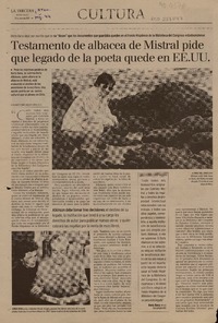 Testamento de albacea de Mistral pide que legado de la poeta quede en EE.UU.  [artículo]Elisa Montesinos.