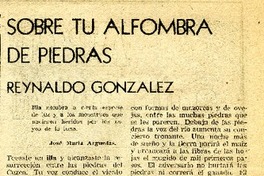 Sobre tu alfombra de piedras  [artículo] Reynaldo González.