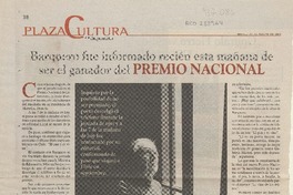 Barquero fue informado recién esta mañana de ser el ganador del Premio Nacional  [artículo].