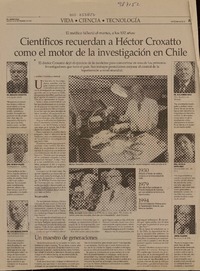 Científicos recuerdan a Héctor Croxatto como el motor de la investigación en Chile  [artículo] L. Guzmán, P. Leighton y C. González.