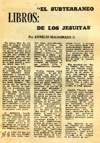 El subterráneo de los jesuitas  [artículo] Aurelio Maldonado U.
