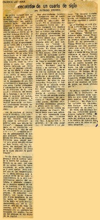Recuerdos de un cuarto de siglo  [artículo] Alfredo Aranda.