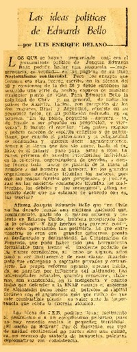 Las ideas políticas de Edwards Bello  [artículo] Luis Enrique Délano.