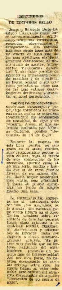 Recuerdos de Edwards Bello  [artículo] Agustín Billa Garrido.