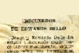 Recuerdos de Edwards Bello  [artículo] Agustín Billa Garrido.