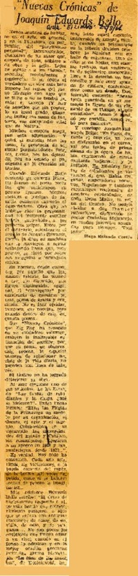 "Nuevas crónicas" de Joaquín Edwards Bello  [artículo] Hugo Rolando Cortés.