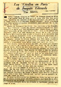 Los "Criollos en París" de Joaquín Edwards  [artículo] Tito Mundt.