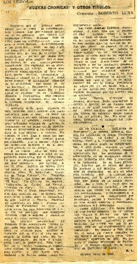 "Nuevas crónicas" y otros titulos  [artículo] Roberto Luna.